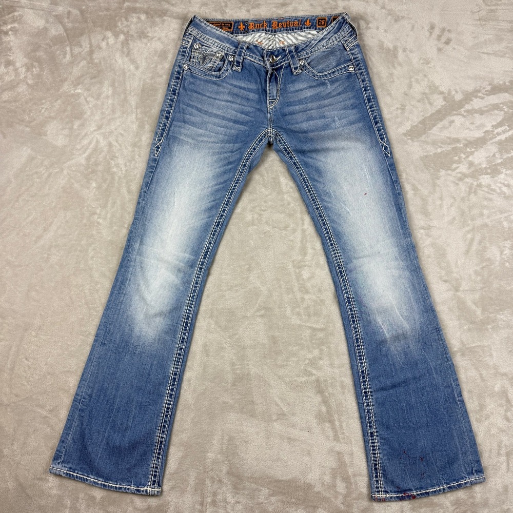 Rock Revival Lacey Bootcut Jeans Womens 28 Blue Light Wash Embellished Western